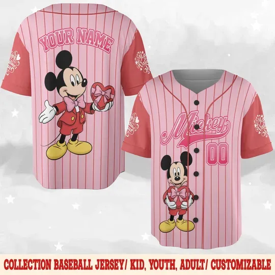 Discover Disney Mickey and Friends Valentine Baseball Jersey, Custom Mickey Mouse Valentine Shirt, Matching Family Jersey, Valentine Gift