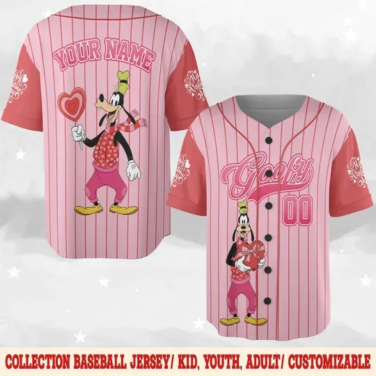 Discover Disney Mickey and Friends Valentine Baseball Jersey, Custom Goofy Valentine Shirt, Matching Family Jersey, Valentine Gift