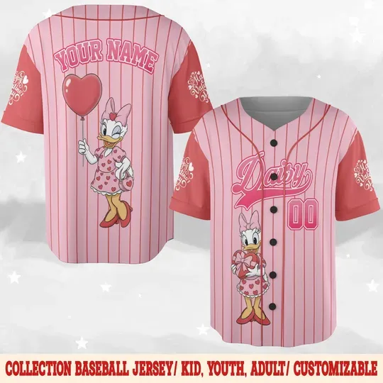 Discover Disney Mickey and Friends Valentine Baseball Jersey, Custom Daisy Duck Valentine Shirt, Matching Family Jersey, Valentine Gift