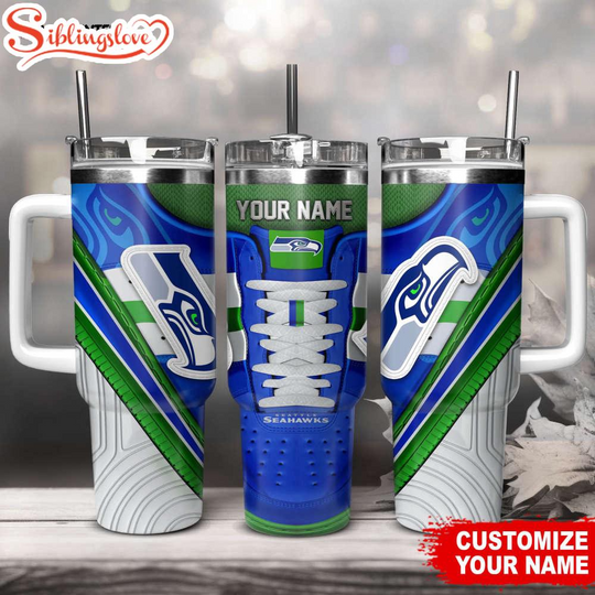 Custom Name Seattle Seahawks Sneaker football Tumbler 40Oz Handle