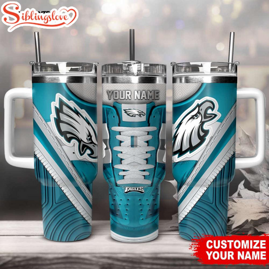 Discover Custom Name Philadelphia Eagles Sneaker football Tumbler 40Oz Handle