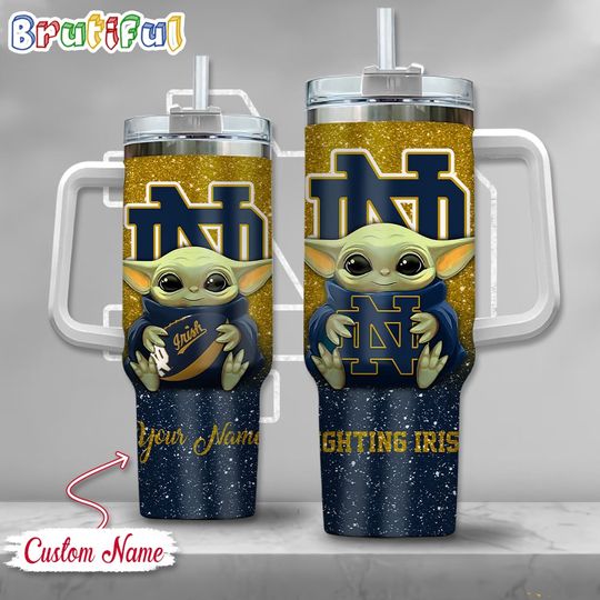 Discover NCAA ND Fighting Irish Baby Yoda 40oz Tumbler With Handle