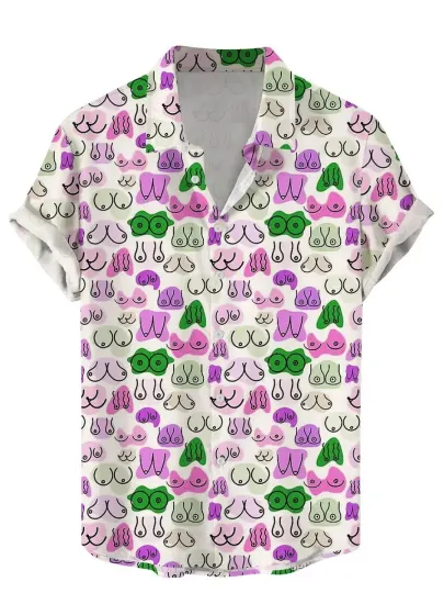 Discover Mens Button Down Shirts Funny Boobs Printed Hawaiian Tops Novelty Ugly Gag Gifts