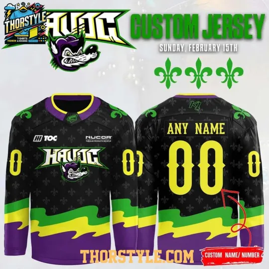 Discover Personalized Huntsville Havoc Mardi Gras Celebration Hockey Shirt Men's Fan Gear