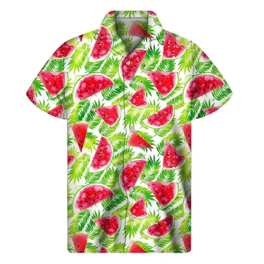 Discover Men's Watermelon Print Hawaiian Button-Down Shirt