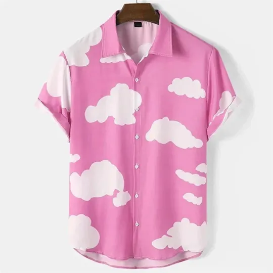 Discover Men's Hawaiian Button-Down Shirt Cloud Sky Print