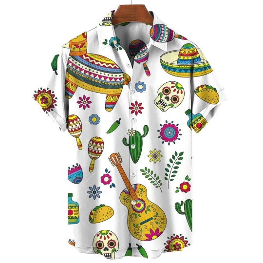 Discover Men's Hawaiian Button-Down Piñata Taco Fiesta Party Shirt
