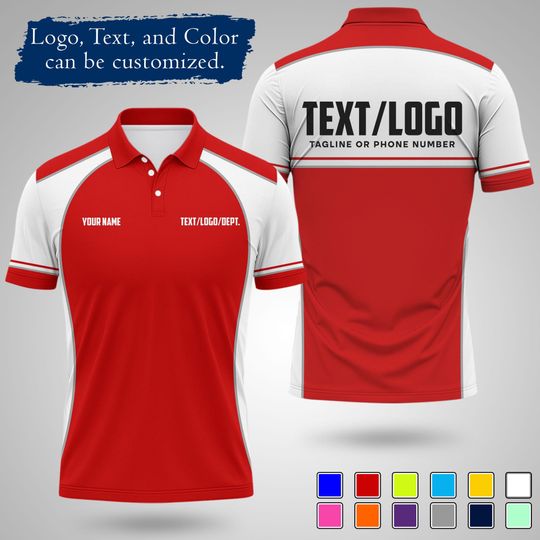 Discover Custom All-Over Print Polo Shirt, Personalized Logo Name Text, Workwear Uniform