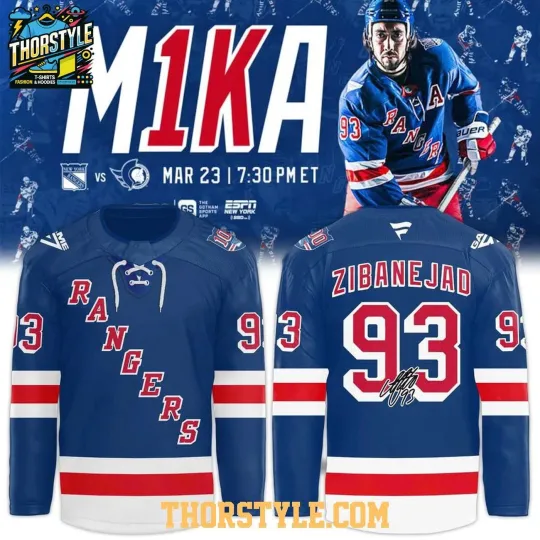 Discover Custom New York Rangers x Mika Zibanejad 1000th Game 2026 Hockey Shirt Men's