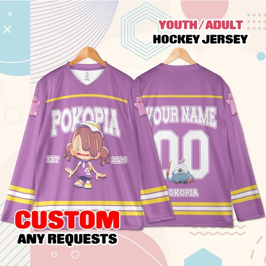 Discover Custom Pokopia Hockey Jersey, Personalized Name Number, Purple Cartoon Shirt