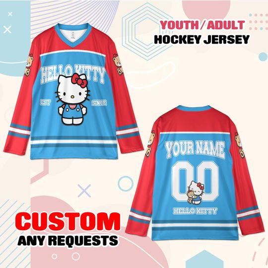 Discover Hello Kitty Hockey Jersey, Personalized Name Number Jersey, Custom Youth Adult Hockey Shirt, Cute Hello Kitty Gift