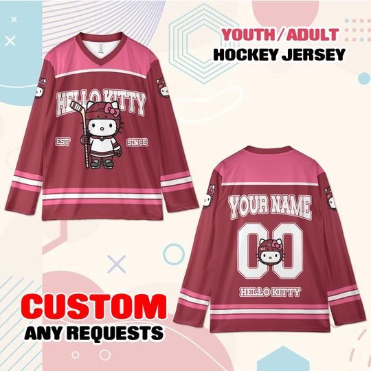 Discover Hello Kitty Hockey Jersey, Custom Name Number Jersey, Personalized Youth Adult Hockey Jersey, Pink Hello Kitty Shirt