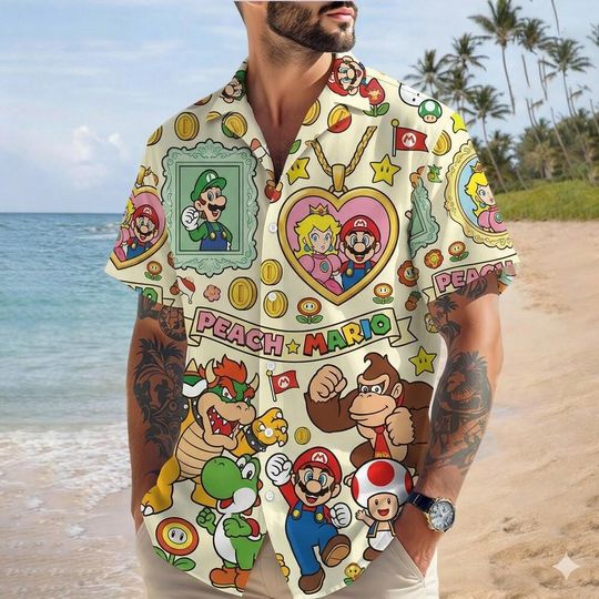 Discover Mario Bros Hawaii Shirt, Super Mario Princess Peach Hawaiian Shirt, Super Mario Hawaiian Shirt