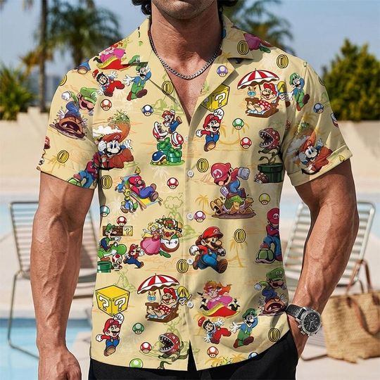 Discover Super Mario Galaxy Movie Hawaiian Shirt, Gamer Summer Beach Short, Nintendo Character Outfit