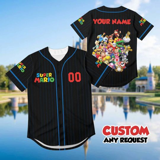 Discover Custom Super Mario Baseball Jersey | Personalized Mario Bros Shirt | Nintendo Gamer Gift | Custom Name & Number | Mario Family Trip Shirt
