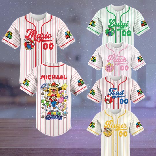 Custom Super Mario Galaxy Movie Baseball Jersey, Mario Luigi Yoshi Toad Bowser Peach Donkey Kong Jersey Gift
