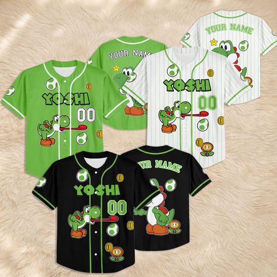 Discover Custom Yoshi Baseball Jersey, Personalized Super Mario Family Shirt