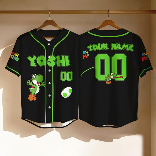 Discover Custom Yoshi Green Baseball Jersey, Super Mario Team Outfit, Baseball gift for Kids