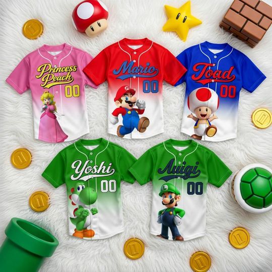 Discover Custom Super Mario Baseball Jersey, Personalized Game Sportswear, Family Matching Shirt