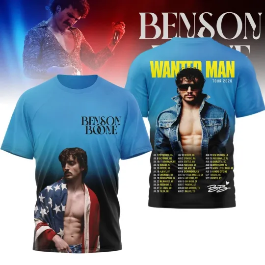 Discover Benson Boone T-Shirt Wanted Man Tour 2026 Concert Shirt 2-Sided Full Print Tee