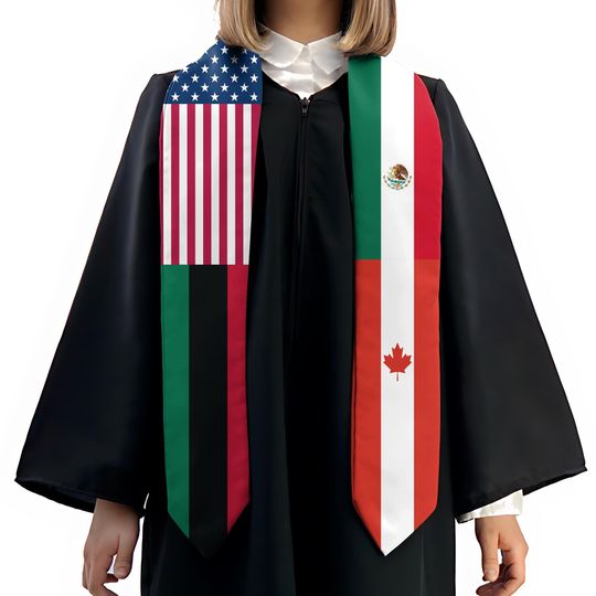 Four Flag Graduation Stole Combination Nation Graduation Sash Class Of 2026 Stoles Mixed Flags Graduation Stoles