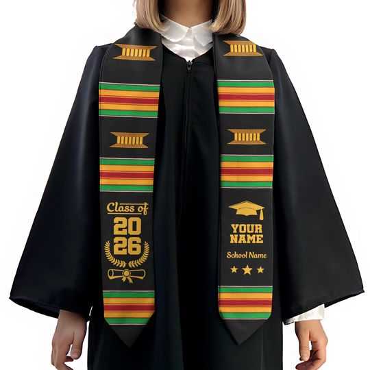 Personalized African American Graduation Stole, Class of 2026 Kente Graduation Stole, African Graduation Gift
