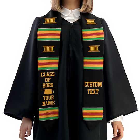 Personalized African American Stole, Graduation Sash, Class of 2026 Kente Stoles Sash, African Graduation Stole Gift