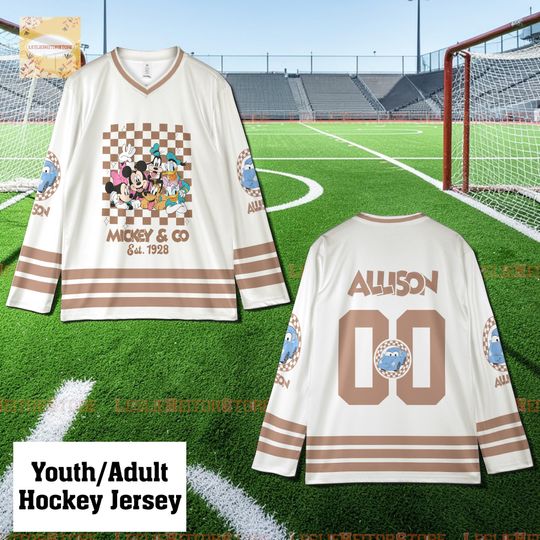 Discover Mickey and Friends Hockey Jersey, Custom Name Number Jersey, Mickey Mouse Disney Family Trip Shirt, Matching Disney Hockey Jersey