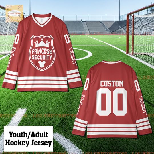 Discover Princess Security Hockey Jersey, Custom Name Number Jersey, Princess Bodyguard Shirt, Family Trip Matching Shirt, Cute Crown Hockey Jersey
