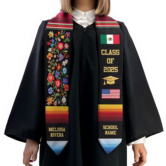 Discover Personalized Mexican Graduation Stole, Class Of 2026 Stole Sash, Mexican Country Mixed Flag Stoles, Mexican Grad Stole Gift