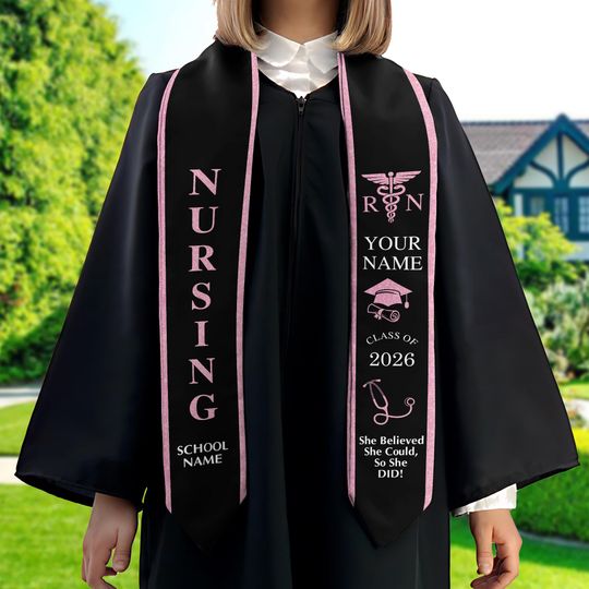 Personalized Nursing Stole, Custom Nursing Graduation Stole, RN Nursing Stole Graduation Class Of 2026, Nursing Graduation 2026