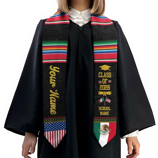 Discover Personalized Mexican Stole, Custom Mexican Graduation Stole, Mexican Stole Graduation Class Of 2026, Mexican Graduation Sash