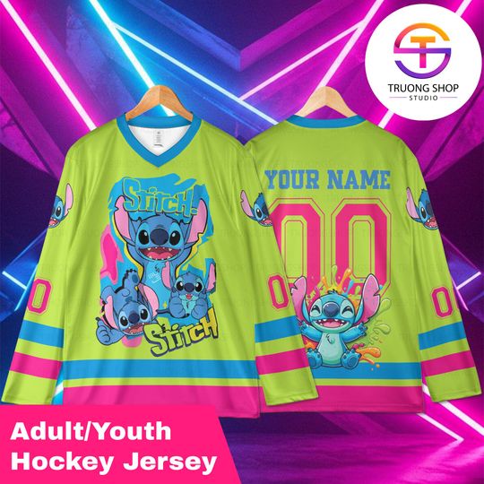 Discover Stitch Custom Name Hockey Jersey, Personalized Stitch Kids Jersey, Cartoon Hockey Shirt, Custom Number Youth Jersey