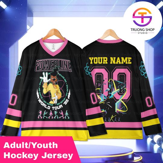 Discover Powerline World Tour 95 Custom Hockey Jersey, Personalized Name Number Shirt, Retro Cartoon Stand Out Style, Youth Adult Fan Gift