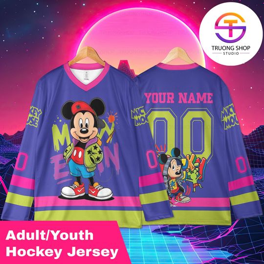 Discover Mickey Mouse Custom Hockey Jersey, Graffiti Mickey Mouse Street Art Jersey, Personalized Name Number Disney Cartoon Hockey Shirt