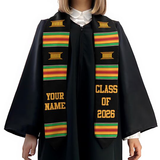 Personalized African American Stole, Graduation Sash, Class of 2026 Kente Stoles Sash, African Graduation Stole Gift