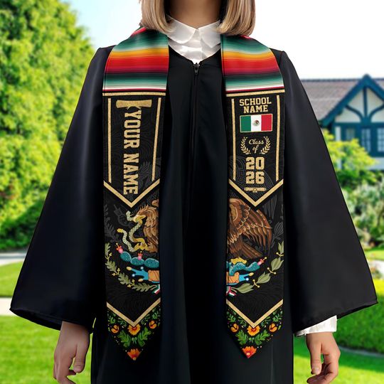 Custom Name & School Mexico Stole 2026, Mexican Flag Graduation Sash, Mexican Graduation Gifts, Mexican Graduation Sash