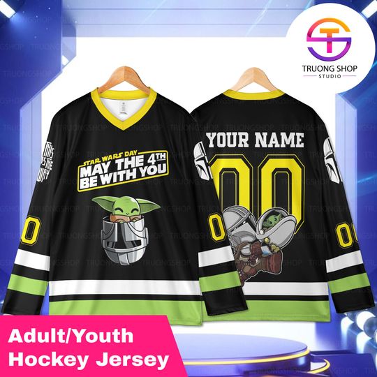 Discover May The 4th Be With You Hockey Jersey, Grogu Baby Star Wars Jersey, Custom Name Number Jersey, Star Wars Gift, Adult Youth Hockey Shirt