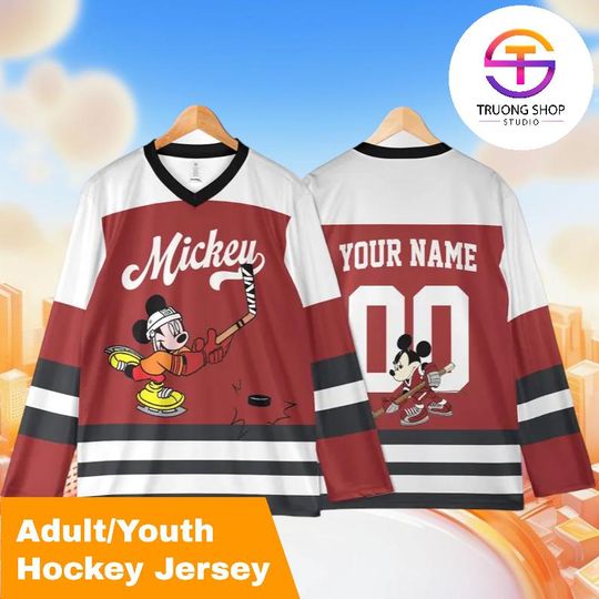 Discover Mickey Mouse Hockey Jersey, Disney Cartoon Hockey Shirt, Custom Name Sports Jersey, Family Matching Outfit