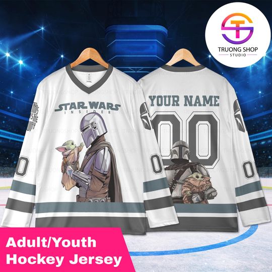 Discover Star Wars Mandalorian Hockey Jersey, Grogu Baby Jersey, Custom Name Number Star Wars Shirt, Adult Youth Hockey Jersey