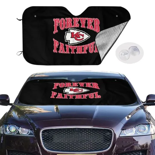 Discover Forever Faithful Kansas City Chiefs Car Sunshade Heatproof Black