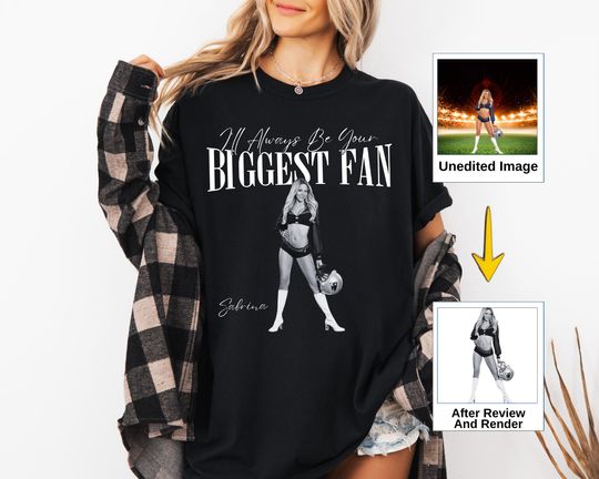 Discover Your Photo Custom Shirt, I'll Always Be Your Biggest Fan, Washed Tee Retro Bootleg Shirt For Football Lover, Your Own Picture Idea