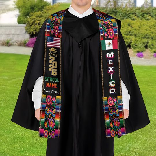 Discover Personalized Mexican American Stole, Mexican Graduation Stole, Mexican Stole Graduation Class Of 2026, Mexican Graduation Sash ID-0305-VI4G