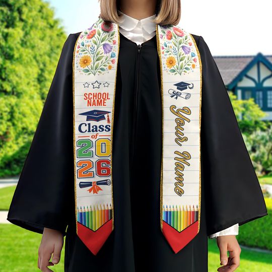 Personalized Teacher Pencil Stoles, Custom Students Graduation Stole, Graduation Class Of 2026, Teacher Graduation Sash