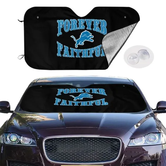 Discover Forever Faithful Detroit Lions Car Sunshade Heatproof Black Car Sunshade