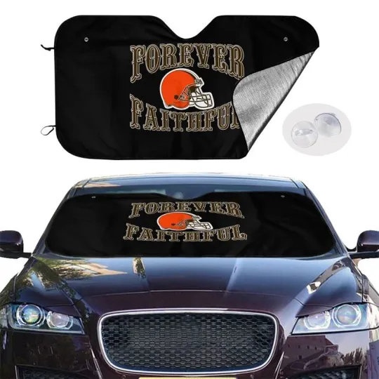 Discover Forever Faithful Cleveland Browns Car Sun Shade Heatproof Black