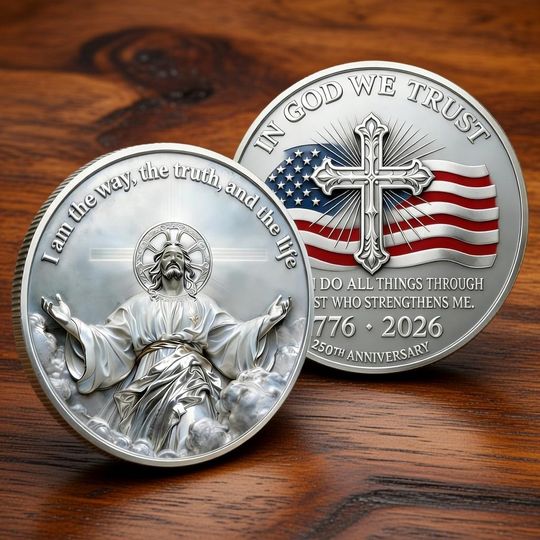 Discover 250th Anniversary Christian Challenge Coin - Jesus & Cross, 1776-2026, Patriotic Faith Gift | collectibles, commemorative coin
