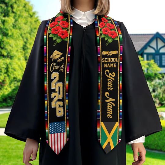 Personalized Jamaica American Stole, Jamaica Graduation Stole, Jamaica Stole Graduation Class Of 2026, Jamaica Graduation Sash