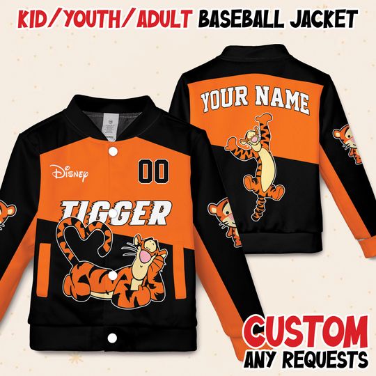 Discover Custom Tiger Tigger Varsity Jacket, Disney Baseball Jacket, Matching Team Outfit, Disney Tigger Varsity Uniform, Winnie the pooh Jacket