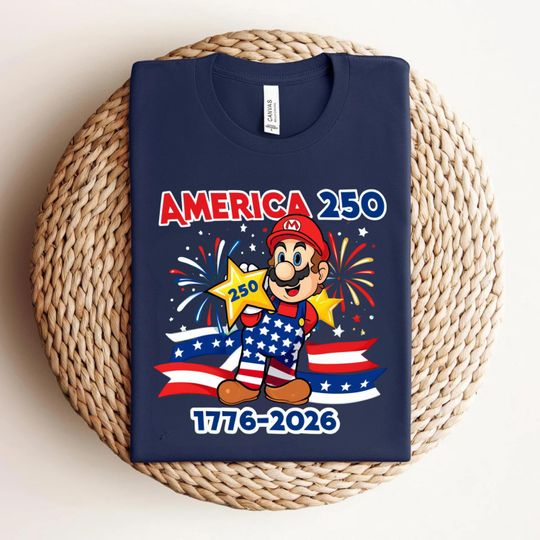 Discover Super Mario Tshirt, Patriotic Mario Tee, America 250 Shirt, Fourth of July Gamer Shirt, USA Mario Star Tee, 1776 to 2026 Shirt